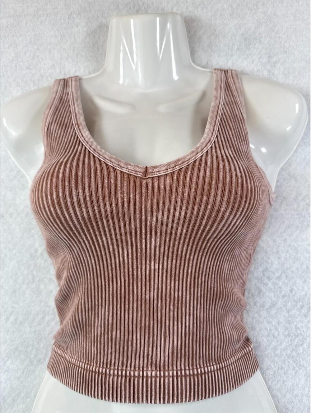 Zenana Womens Large/XL Rust Ribbed Stretchy‎ Crop Tank Top New